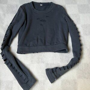 Alo Yoga Gray Ripped Warrior Sweatshirt - Size XS